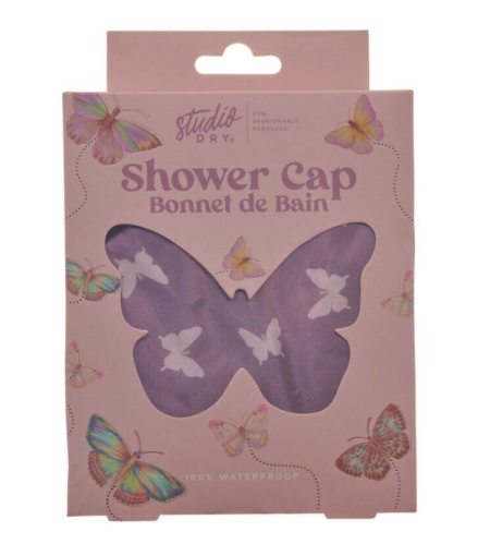 قبعة استحمام أنيقة بلون ليلكي مزينة بطبعات فراشات